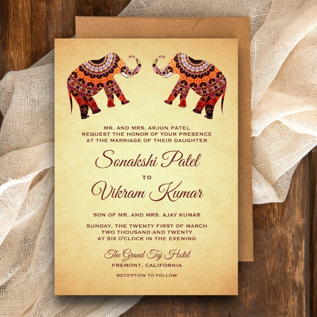 Ethnic Mandala Elephants Indian Wedding Invitation (Creator Uploaded)