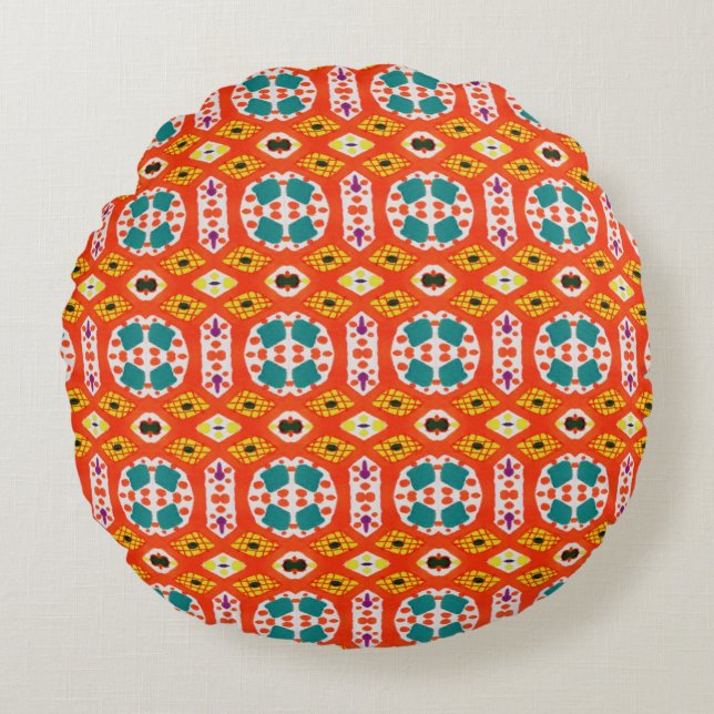 Ethnic marker art: vibrant seamless. round cushion (Front)