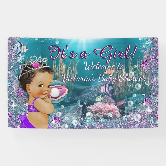 Ethnic Mermaid Baby Shower Banner (Horizontal)