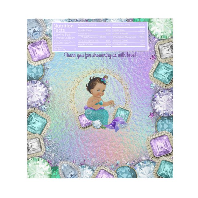 Ethnic Mermaid Baby Shower Candy Bar Wrapper Notepad (Front)