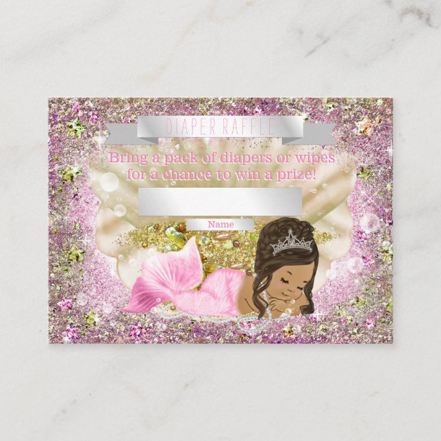Ethnic Mermaid Baby Shower Diaper Raffle Tickets Enclosure Card (Front)