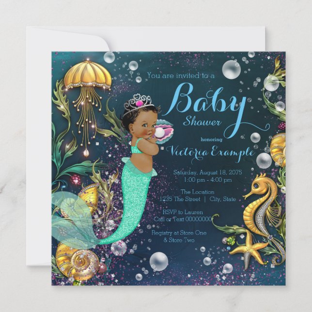 Ethnic Mermaid Baby Shower Invitation (Front)