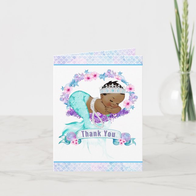 Ethnic Mermaid Baby Shower Thank You Cards (Front)