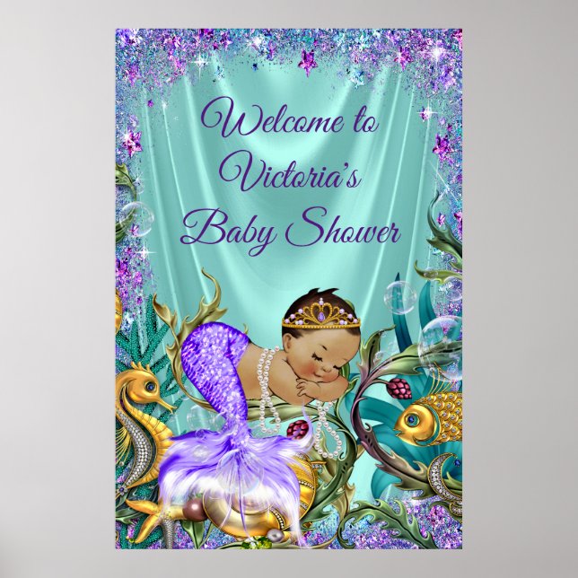 Ethnic Mermaid Baby Shower Welcome Sign (Front)