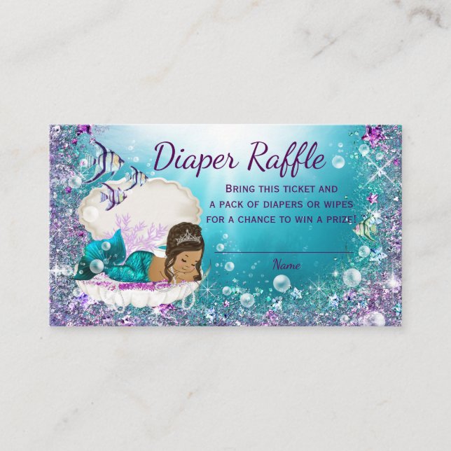 Ethnic Mermaid Diaper Raffle Tickets Enclosure Card (Front)