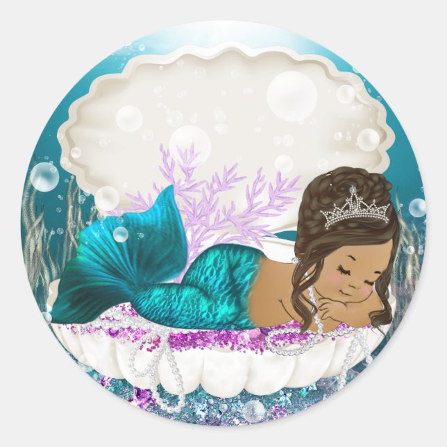 Ethnic Mermaid Girl Baby Shower Stickers (Front)