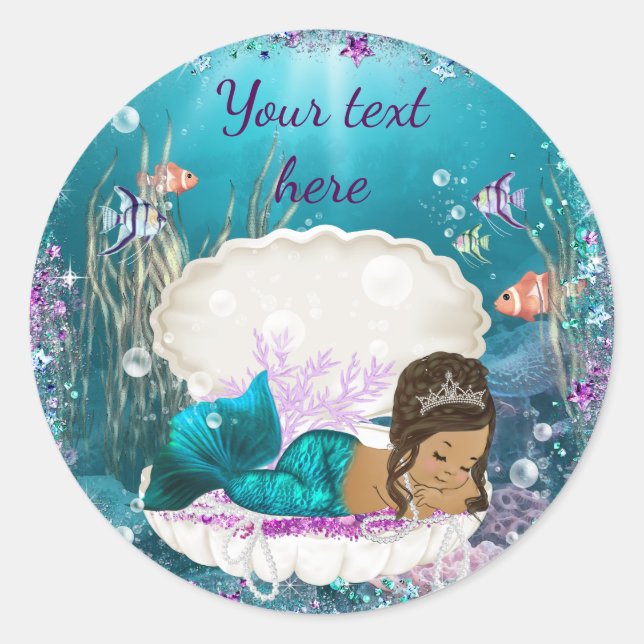Ethnic Mermaid Girl Baby Shower Stickers (Front)