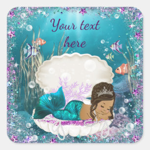 Ethnic Mermaid Girl Baby Shower Stickers