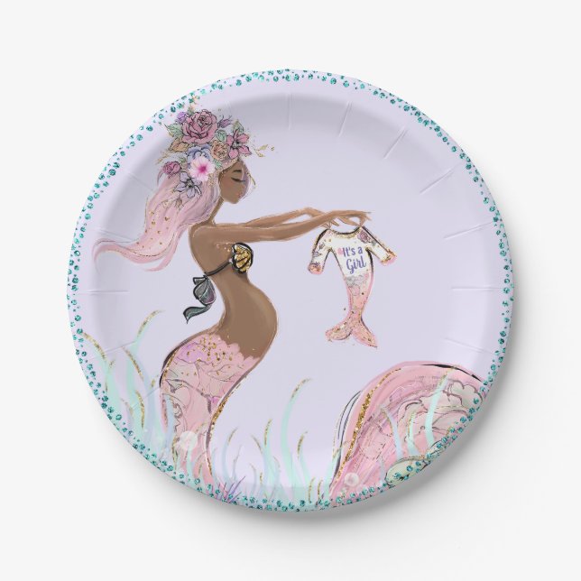 Ethnic Mermaid Mum Baby Shower Paper Plates (Front)