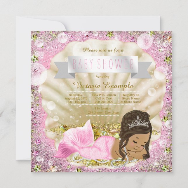 Ethnic Mermaid Pink Pearl Baby Shower Invitation (Front)
