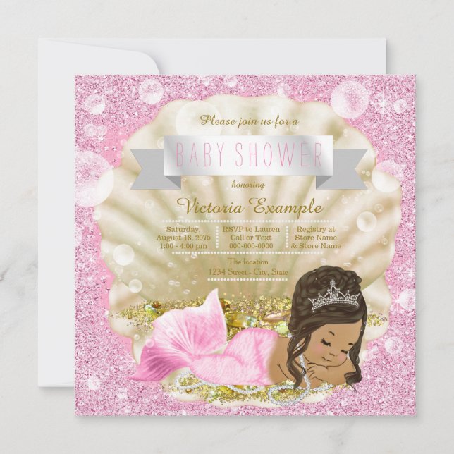 Ethnic Mermaid Pink Pearl Baby Shower Invitation (Front)