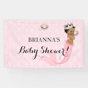 Ethnic Mermaid Princess Baby Girl Crown Pink Banner