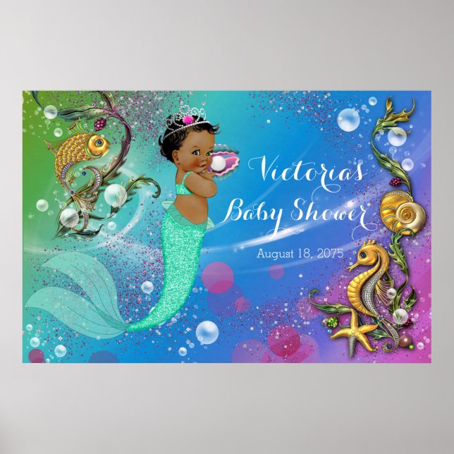 Ethnic Mermaid Under The Sea Baby Shower Poster (Front)
