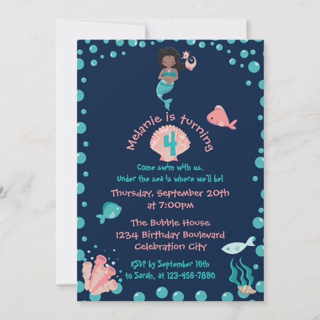 Ethnic Mermaid with Seahorse | 4th Birthday Party Invitation (Front)