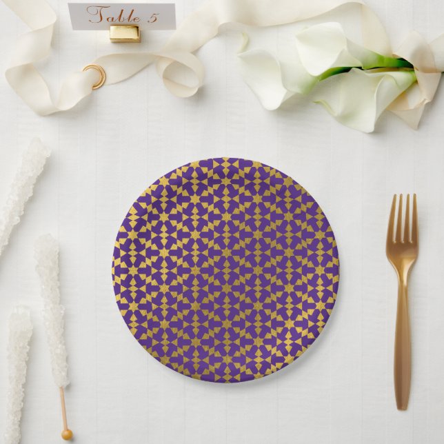 Ethnic Moroccan Geometric Mosaic Pattern  Paper Plate (Wedding)