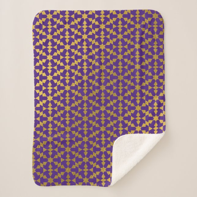 Ethnic Moroccan Geometric Mosaic Pattern Sherpa Blanket (Front)