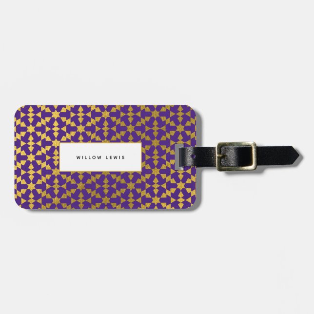 Ethnic Moroccan Purple & Gold Pattern  Luggage Tag (Front Horizontal)