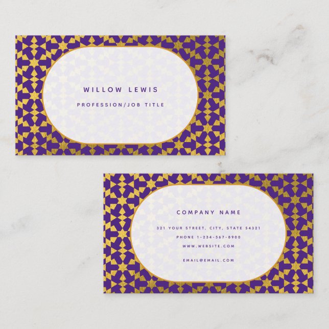 Ethnic Moroccan Purple & Gold Professional Business Card (Front/Back)