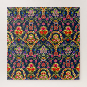 Ethnic Mughal Floral: Blue Seamless Pattern Jigsaw Puzzle