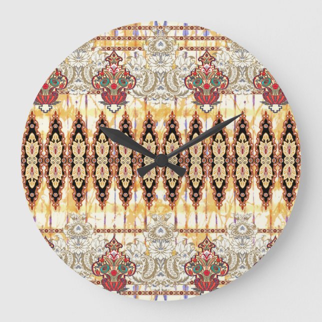 Ethnic Mughal: floral digital pattern Large Clock (Front)