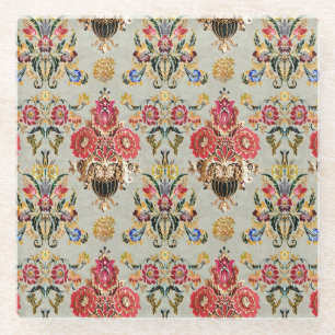 Ethnic Mughal Floral: Vintage Pattern. Glass Coaster