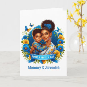 Ethnic Mum & Son Blue/Yellow Happy Mother's Day Card