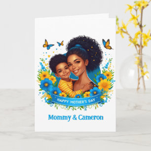 Ethnic Mum & Son Blue/Yellow Happy Mother's Day Card