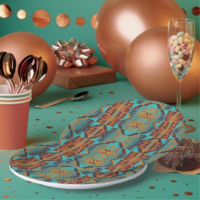 Ethnic Native American Indian Tribal Pattern Paper Plate (Multi)