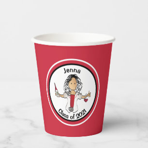 Ethnic Nurse Female Cartoon Graduation Red for Her Paper Cups