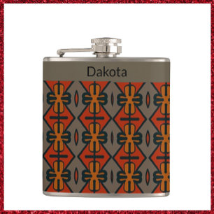 Ethnic Orange and Gold Tribal Design Hip Flask