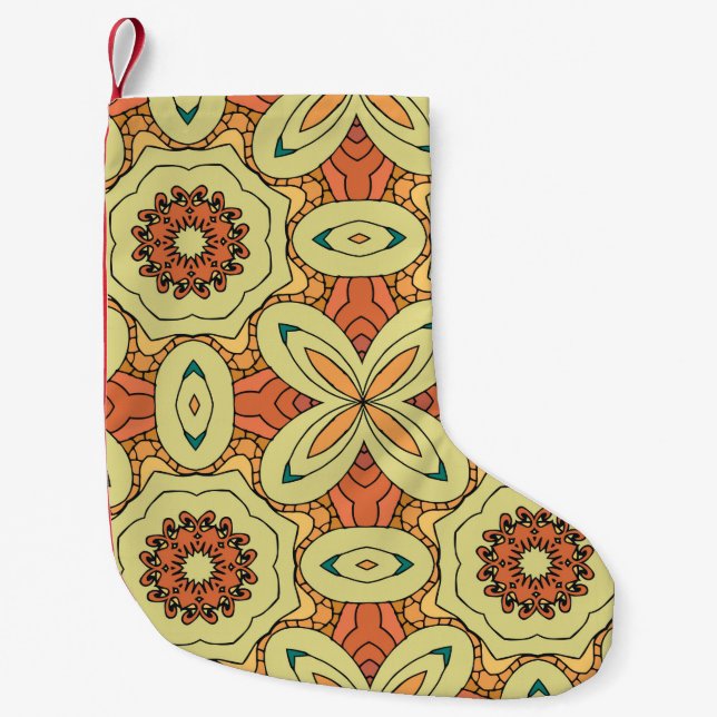 Ethnic orange seamless pattern with mandala. illus small christmas stocking (Front)
