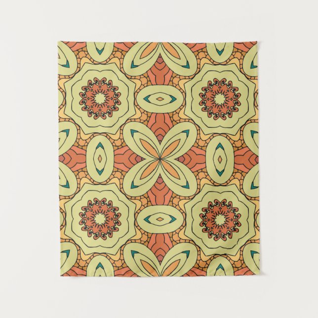 Ethnic orange seamless pattern with mandala. illus tapestry (Front)