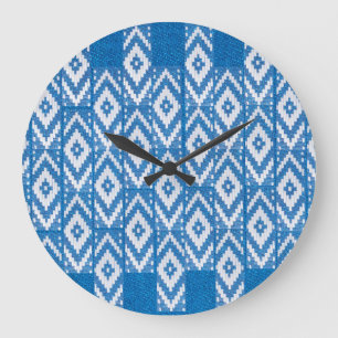 ethnic ornament on natural linen textile large clock