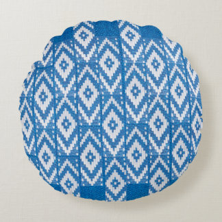 ethnic ornament on natural linen textile round cushion