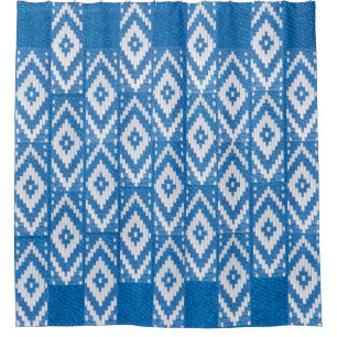 ethnic ornament on natural linen textile shower curtain