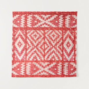 ethnic ornament on natural linen textile tapestry