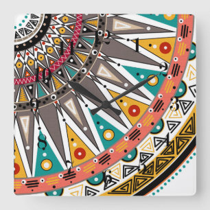 Ethnic, ornament square wall clock