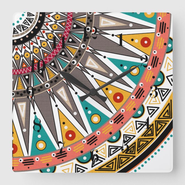 Ethnic, ornament square wall clock (Front)
