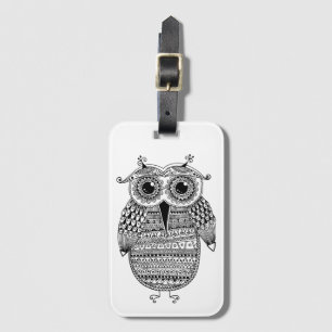 Ethnic Owl Ink Drawing Luggage Tag