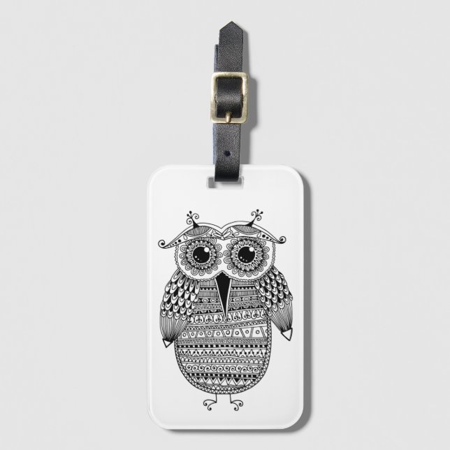 Ethnic Owl Ink Drawing Luggage Tag (Front Vertical)