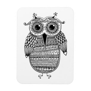 Ethnic Owl Ink Drawing Magnet