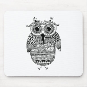 Ethnic Owl Ink Drawing Mouse Mat
