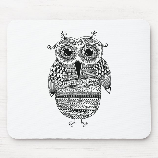 Ethnic Owl Ink Drawing Mouse Mat (Front)