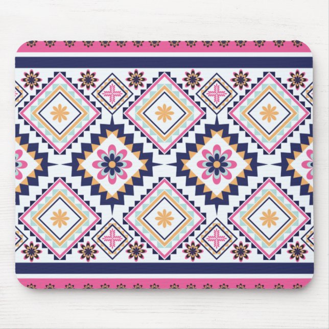 Ethnic Paisley Ornate Floral Tile Pattern Mouse Mat (Front)