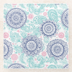 Ethnic Paisley Pattern Glass Coaster