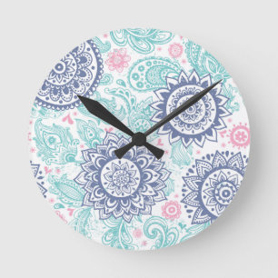 Ethnic Paisley Pattern Round Clock