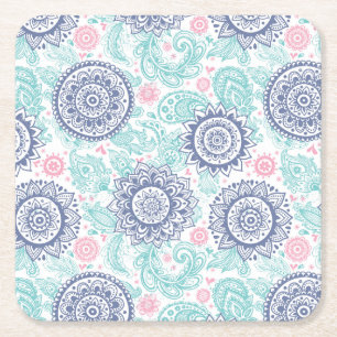 Ethnic Paisley Pattern Square Paper Coaster