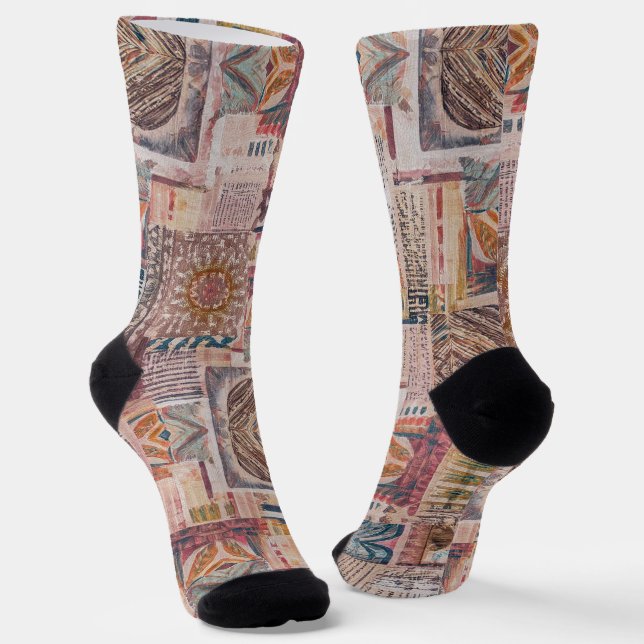 Ethnic Patchwork Abstract Crew Socks (Angled)