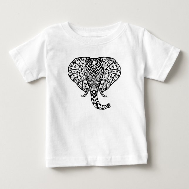 Ethnic Pattern Elephant Baby T-Shirt (Front)