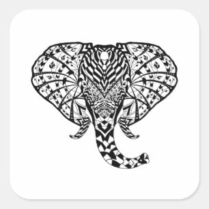 Ethnic Pattern Elephant Square Sticker